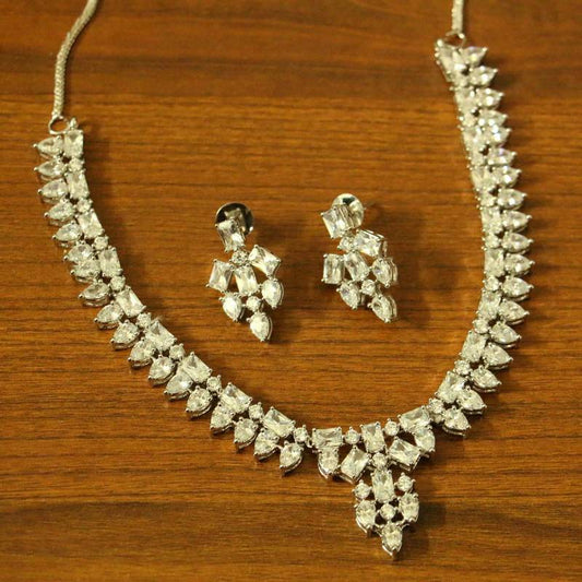 Diamond Look White Gold Plated Necklace Set