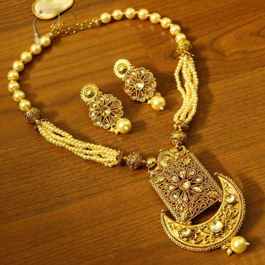 Gold Plated Antique Kundan Polki Necklace Set