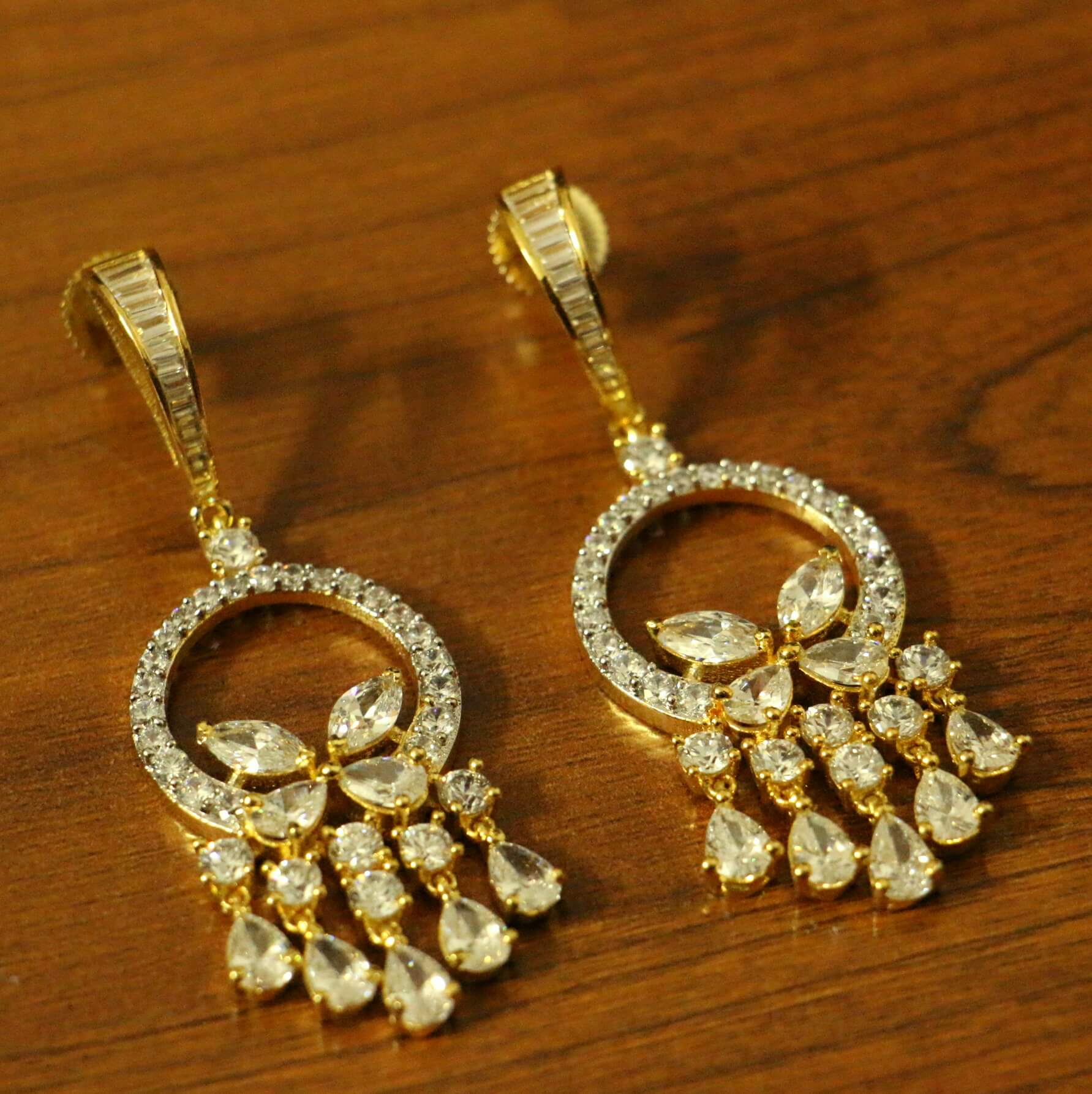 Blue Sapphire Diamond Look Gold Plated Earrings