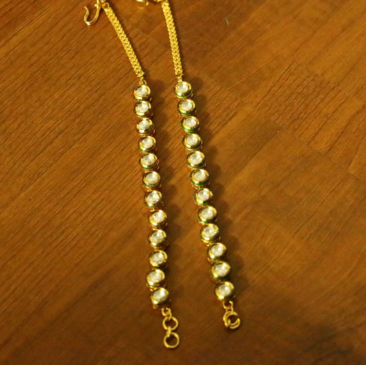 Round Shaped Kundan Meenakari Ear Chains