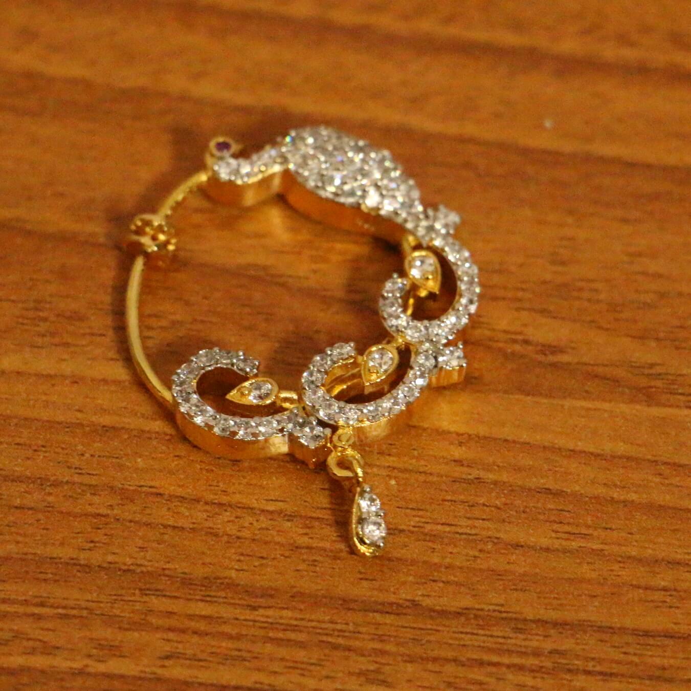 Peacock Diamond Look Pressable Nose Ring