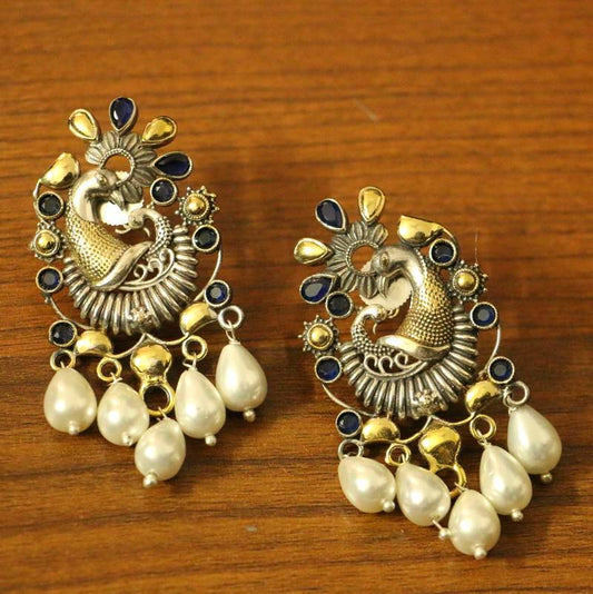 Oxidised Look Peacock Blue Sapphire Earrings