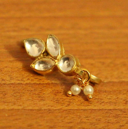 Leaf Pattern Uncut Kundan polki  Marathi Nose Ring