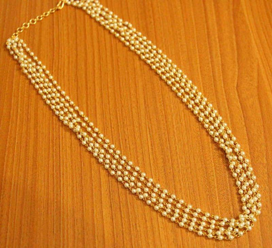 Gold Plated Pearl Ethnic 5 Line Necklace