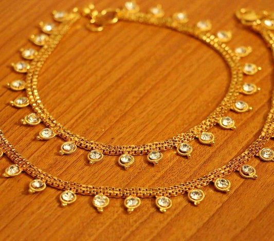 Zircon Studded Gold Plated Fine Anklets