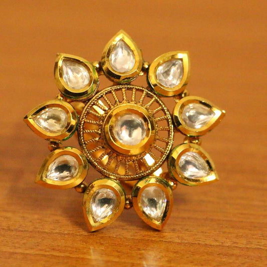 GOLD PLATED KUNDAN LOOK ADJUSTABLE RING