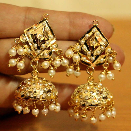 Gold Plated zircon studded pearl Jadau Jhumka's