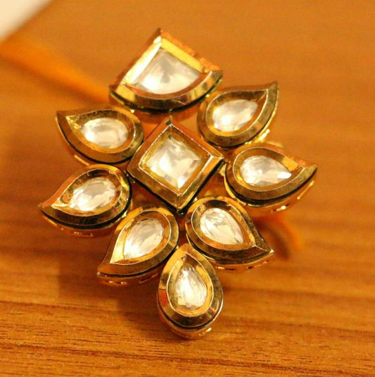 GOLD PLATED KUNDAN POLKI ADJUSTABLE RING