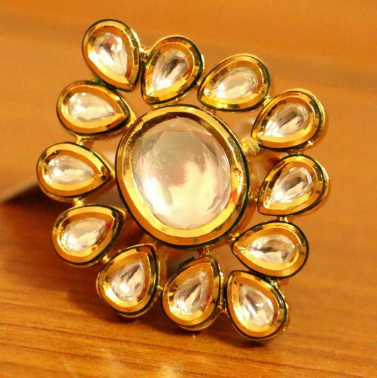 KUNDAN POLKI GOLD PLATED COCKTAIL RING
