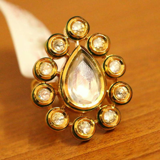 GOLD PLATEDKUNDAN POLKI ADJUSTABLE RING
