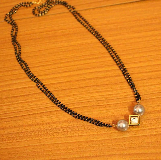 Grey Pearl & Kundan Gold Plated Mangalsutra