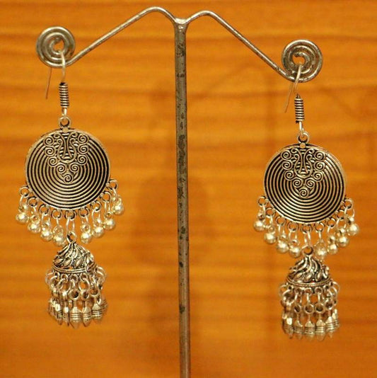 Oxidised Silver Round Shaped Earrings