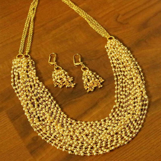 Gold Plated Cream Pearl Multi String Necklace Set