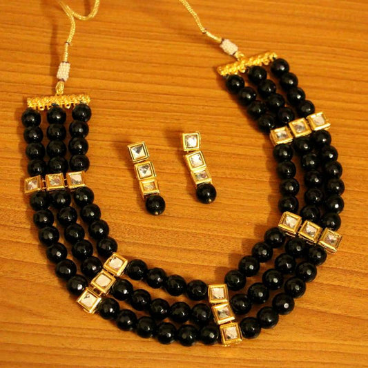 BLACK ONYX MULTILAYERED KUNDAN NECKLACE SET