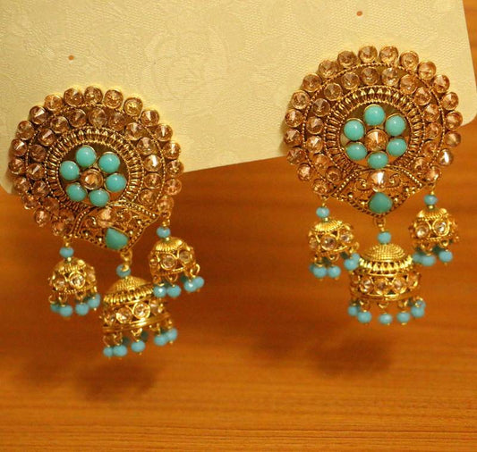 Turquoise Stone Polki Studded Ethnic Earrings