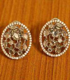 Oval Shaped Diamond polki Studded Rose Gold Earrings
