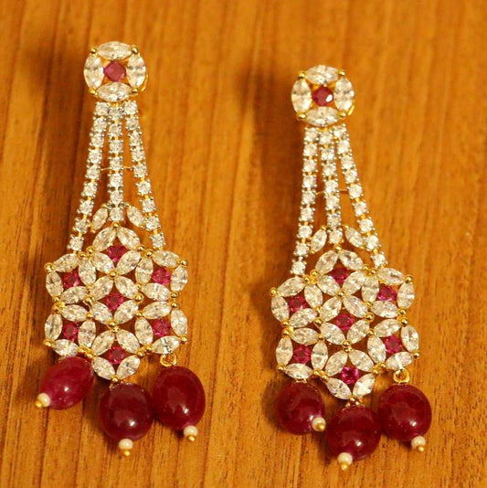 Ruby Diamond Look Gold Finish Wedding Earrings