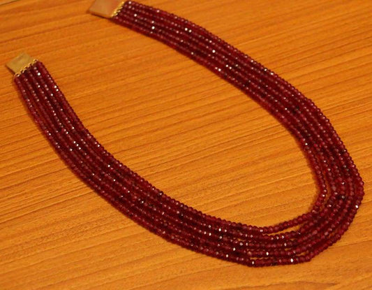 Ruby Pink Colour Semi Precious Five Line Necklace