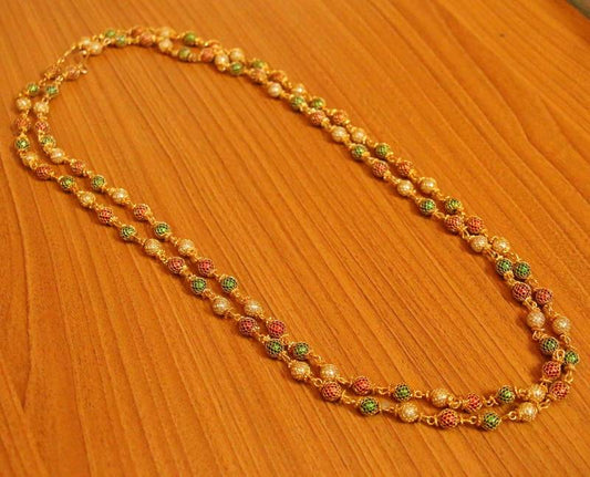 Multicolour Beads Double Line Filigree Necklace