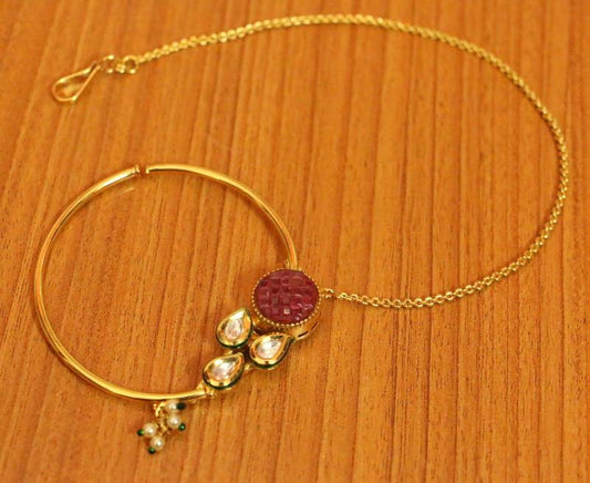 Paisley Kundan Meenakari Ruby Bridal Nose Ring
