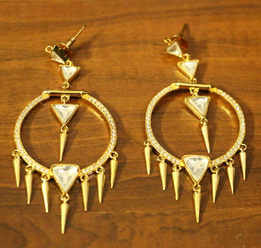 White American Diamonds Yellow Gold Danglers Drops