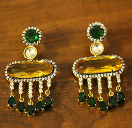 Yellow American Diamonds Onyx Yellow Gold Danglers Drops