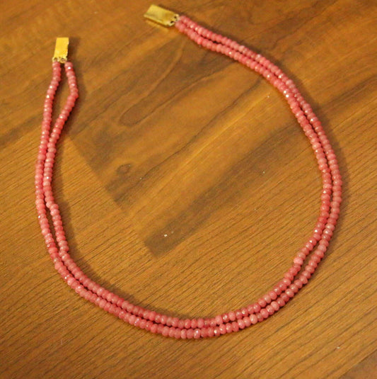 Peach Colour Two Line Semi Precious Stone Necklace