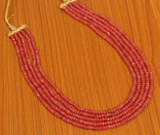 Peach Colour 5 Line Necklace with Adjustable Dori