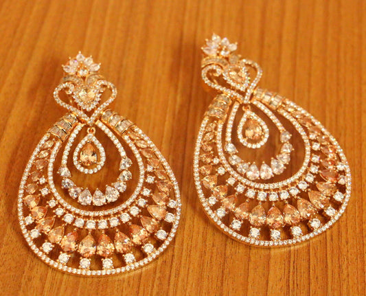 Champagne Colour Diamond Look Rose Gold Danglers