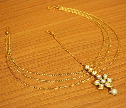 KUNDAN POLKI GOLD LOOK MUTI LAYERED BRIDAL MAANG TIKKA