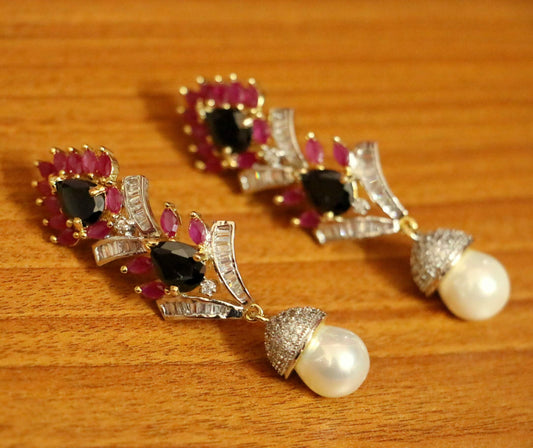 Ruby & Black Onyx Diamond Look Danglers