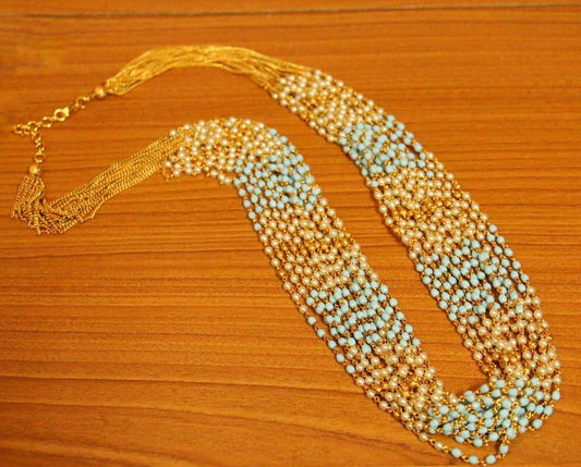 Turquoise And Pearl Gold Plated Multilayer necklace