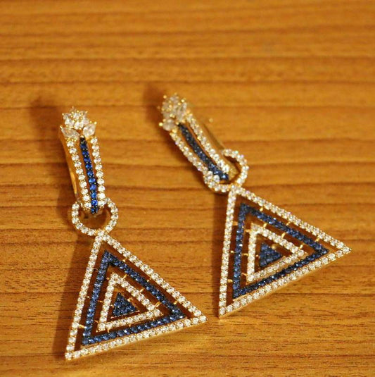 Blue coloured Triangle Shaped dangler-drop J hoops