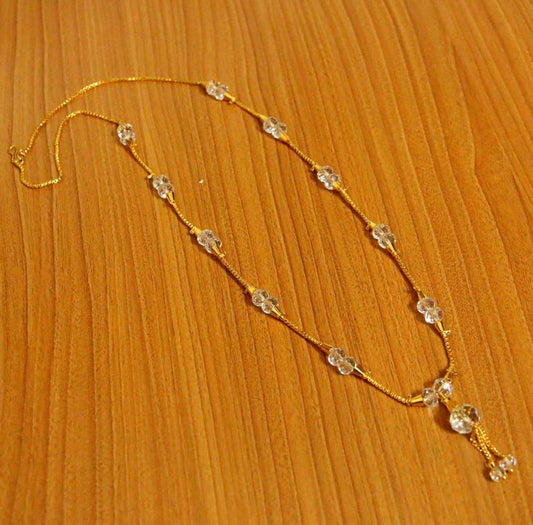 CRYSTAL BEADED GOLD PLATED LONG CHAIN