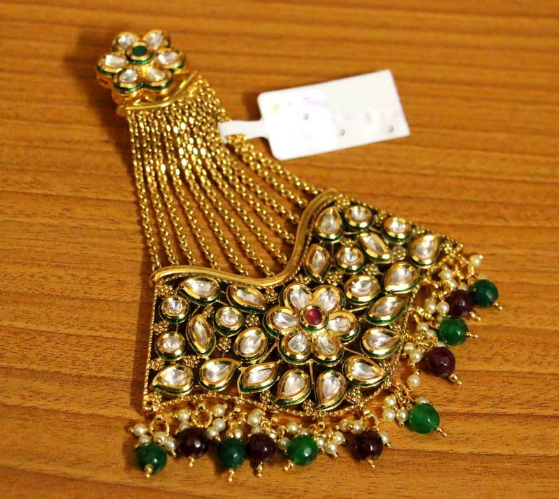 Ruby & Emerald Kundan Polki Paasa Jhoomar | Gold-Plated Bridal Side Head Jewellery