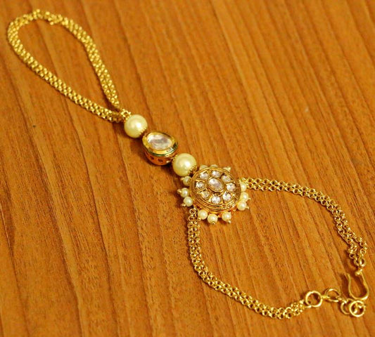 KUNDAN POLKI & PEARL CHAIN BRACELET