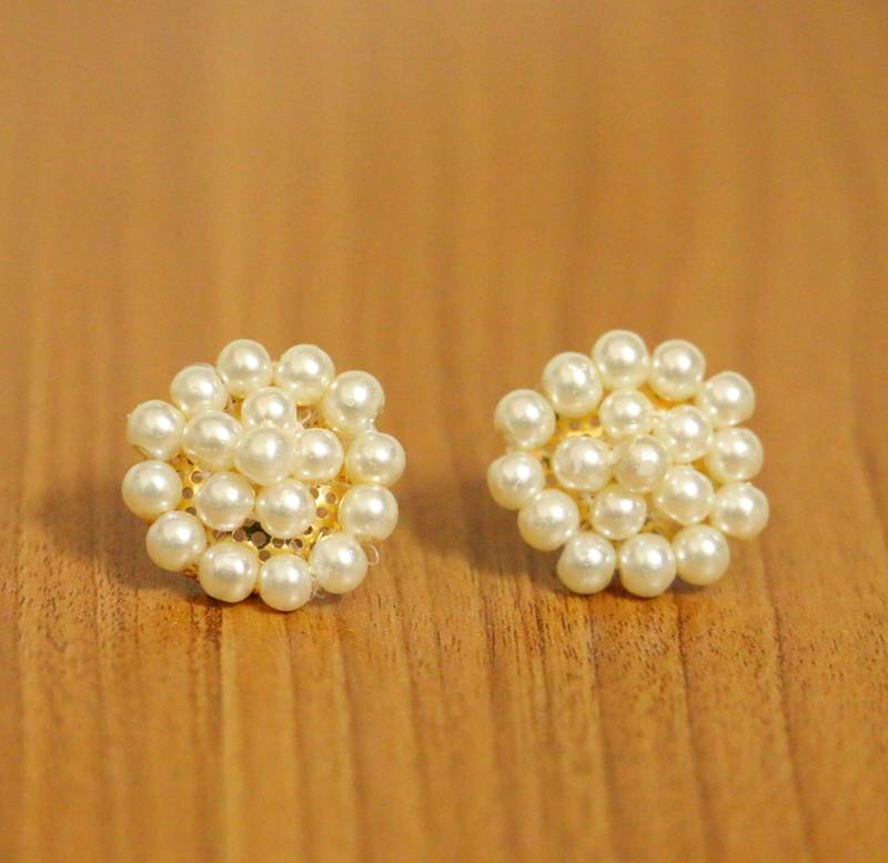 Cute Triangle Shaped White Pearl Studs in Rose Gold Metal