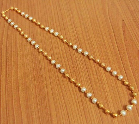 Gold Bead & Pearl Long Necklace