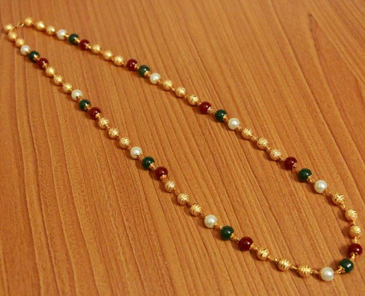 Multicolour Gold Bead & Pearl Necklace