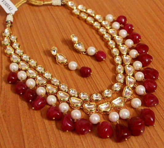 Ruby Kundan Meenakari Pearl Wedding necklace Set