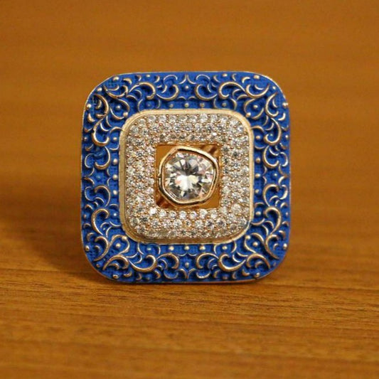 CZ STUDDED DIAMOND LOOK MEENAKARI COCKTAIL RING