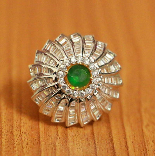 CZ STUDDED EMERALD COLOUR STONE COCKTAIL RING