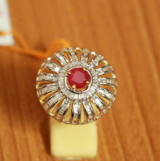 CZ STUDDED RUBY STONE COCKTAIL RING