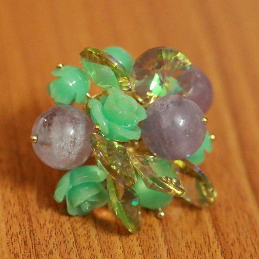 JADE GREEN & AMETHYST STONE ADJUSTABLE COCKTAIL RING