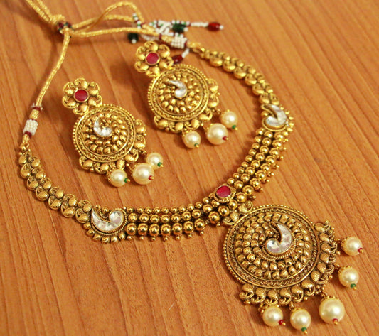 Gold Look Kundan Polki Ruby Wedding Necklace Set