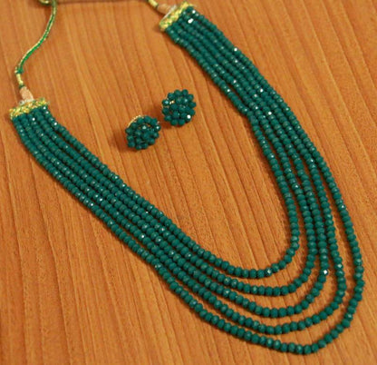 Dark Green Crystal beaded 5 line Necklace Set