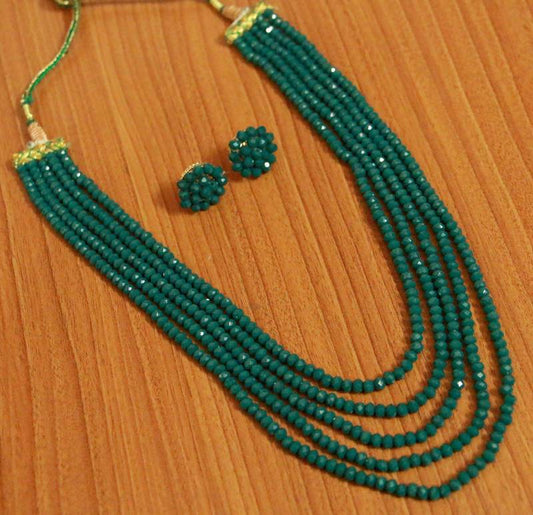Dark Green Crystal beaded 5 line Necklace Set
