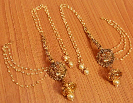 Polki Studded Gold Plated Pearl Bridal Earrings
