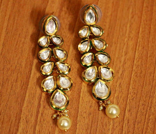 Kundan Meenakari Pear Shaped Peaarl Danglers