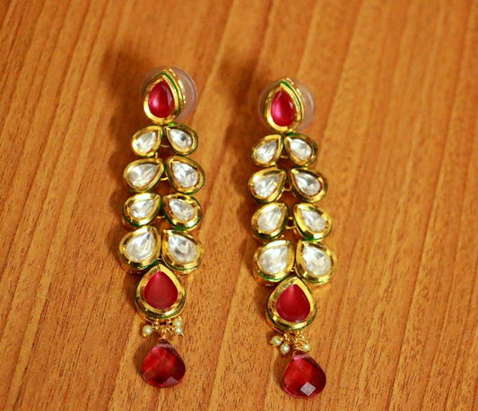Ruby Kundan Meenakari Pear Shaped Danglers